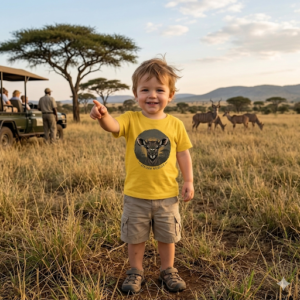 Child wearing African Wildlife kudu graphic t-shirt in premium combed cotton